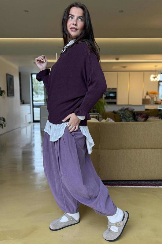 Conrad Batwing Ruffle Cuff Knit Aubergine